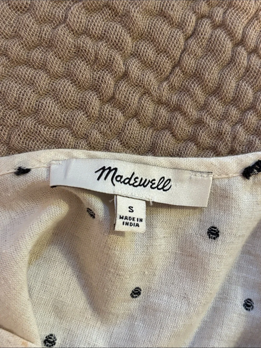 Madewell Ivory Blouse with Black Dot Embroidery